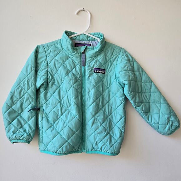 Patagonia Toddler Girl 2T Nano Puff Quilted Turquoise Blue Zip Jacket Insulated - Picture 1 of 10